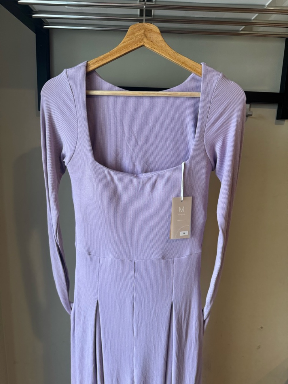 POPFLEX Go With The Flow Lavender Haze Ribbed Long Sleeve Square-Neck Jumpsuit